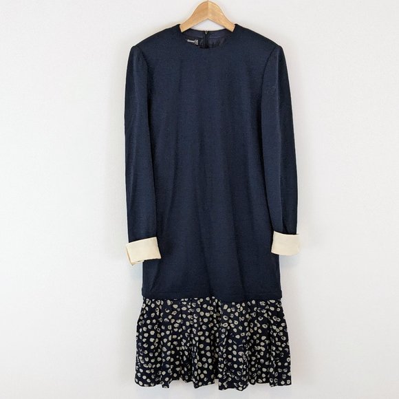 Vintage Louis Feraud Wool Silk Ruffle Shift Dress - Picture 2 of 13